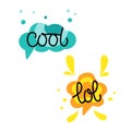 COOL, LOL Hand draw dialog words of Colorful. Bubble talk phrases.ÃÂ  Royalty Free Stock Photo